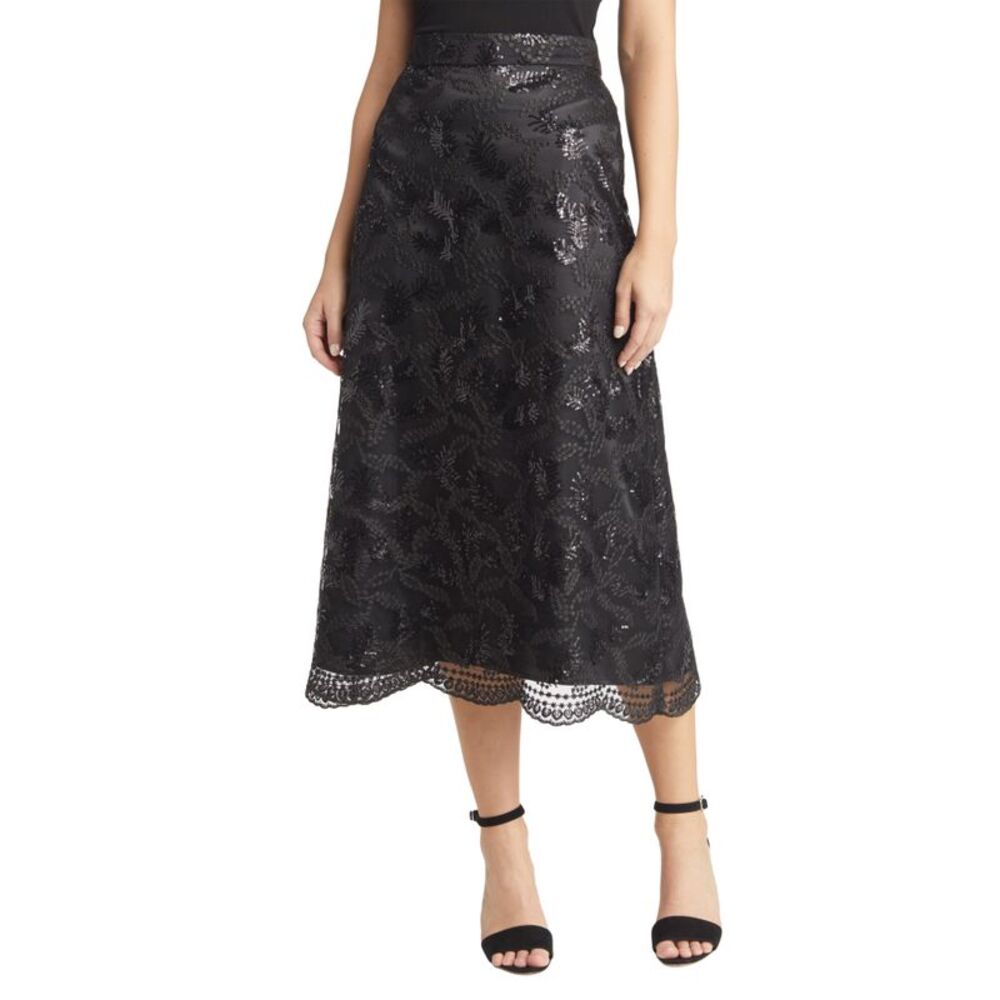 Anne Klein Leaf Sequin A-Line Midi Skirt